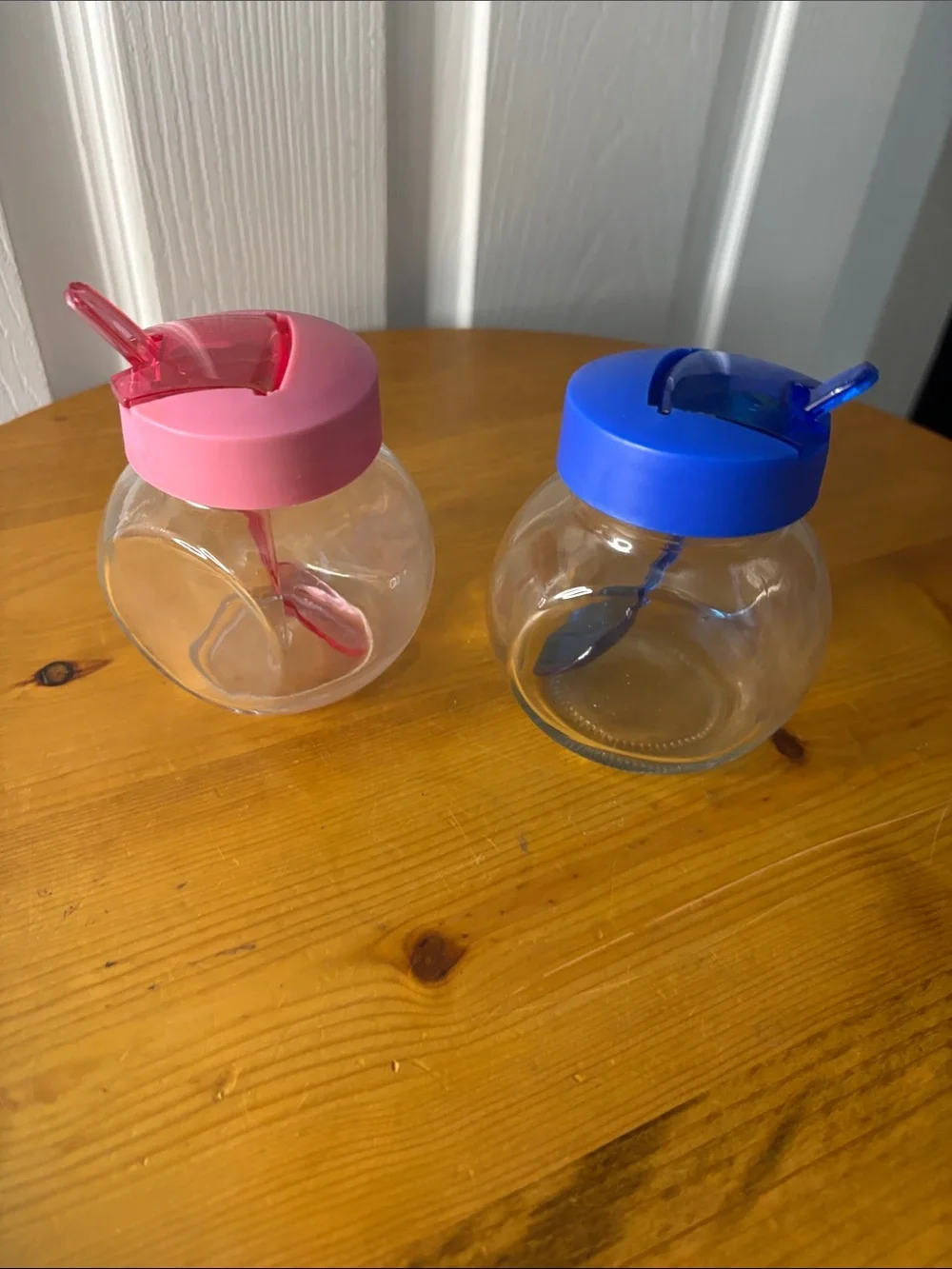Set of 2 Clear Glass Spice Jars with Spoons